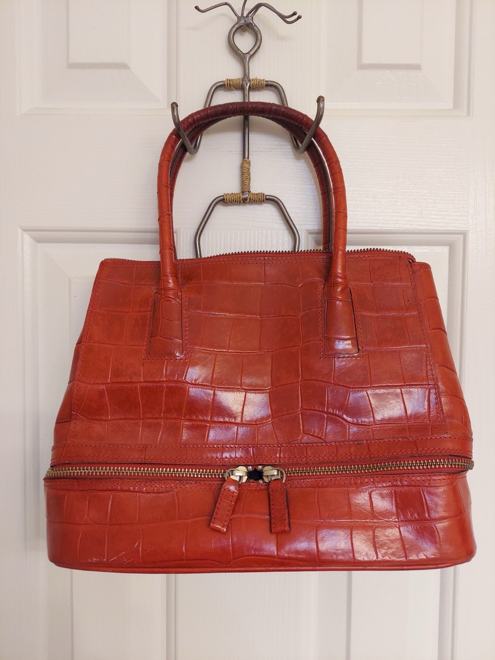 Pelle Studio Croc-Embossed Satchel in Red
